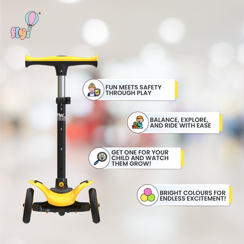 FLYI Kids Scooter (Yellow) - Multi-Level Height Adjustment, Wide Brakes, Lightweight.