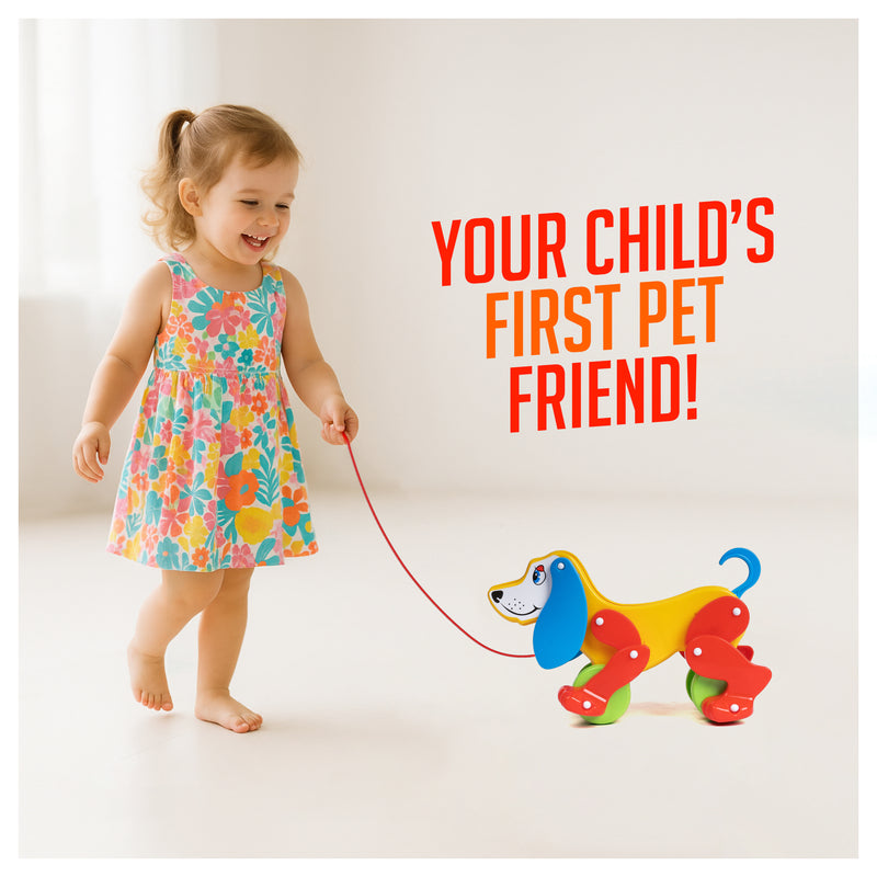 FLYI’s Pull Along Dog Toy for Kids with Floppy Ears and ting-ting Sound