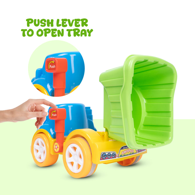 FLYI’s Heavy Duty Cartoon Dumper Truck for Kids Friction Powered Treasure Toys for Ages 2+ Years