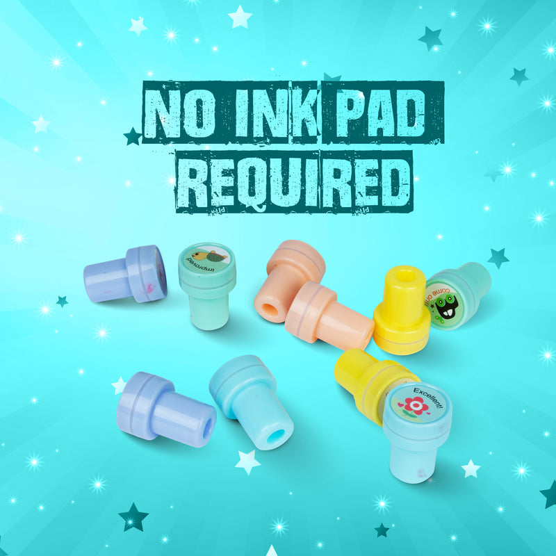 Premium Emoji Stamp Set for Kids – 10 Self-Inking Stamps with Washable Ink & Carry Case