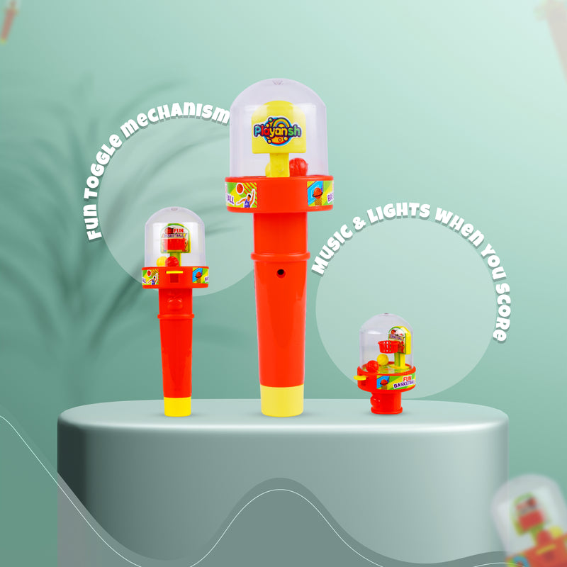 Kids playing FLYI Mini Hand Basketball tabletop toy