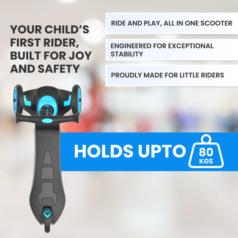 FLYI Kids Scooter (Black-Blue) - Multi-Level Height Adjustment, Wide Brakes, Lightweight.