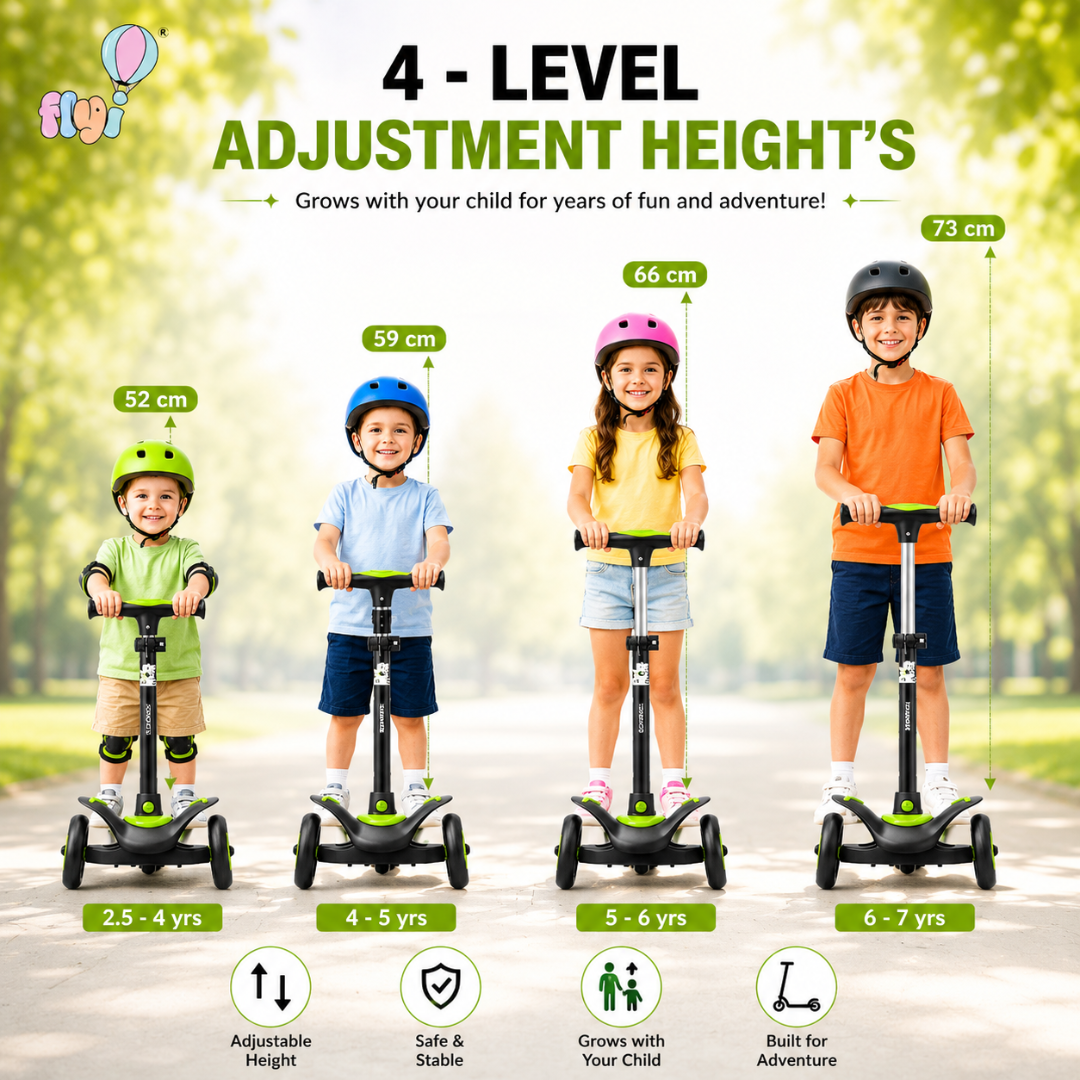 FLYI Scooter for Kids (Black with Green) color 3+ Years