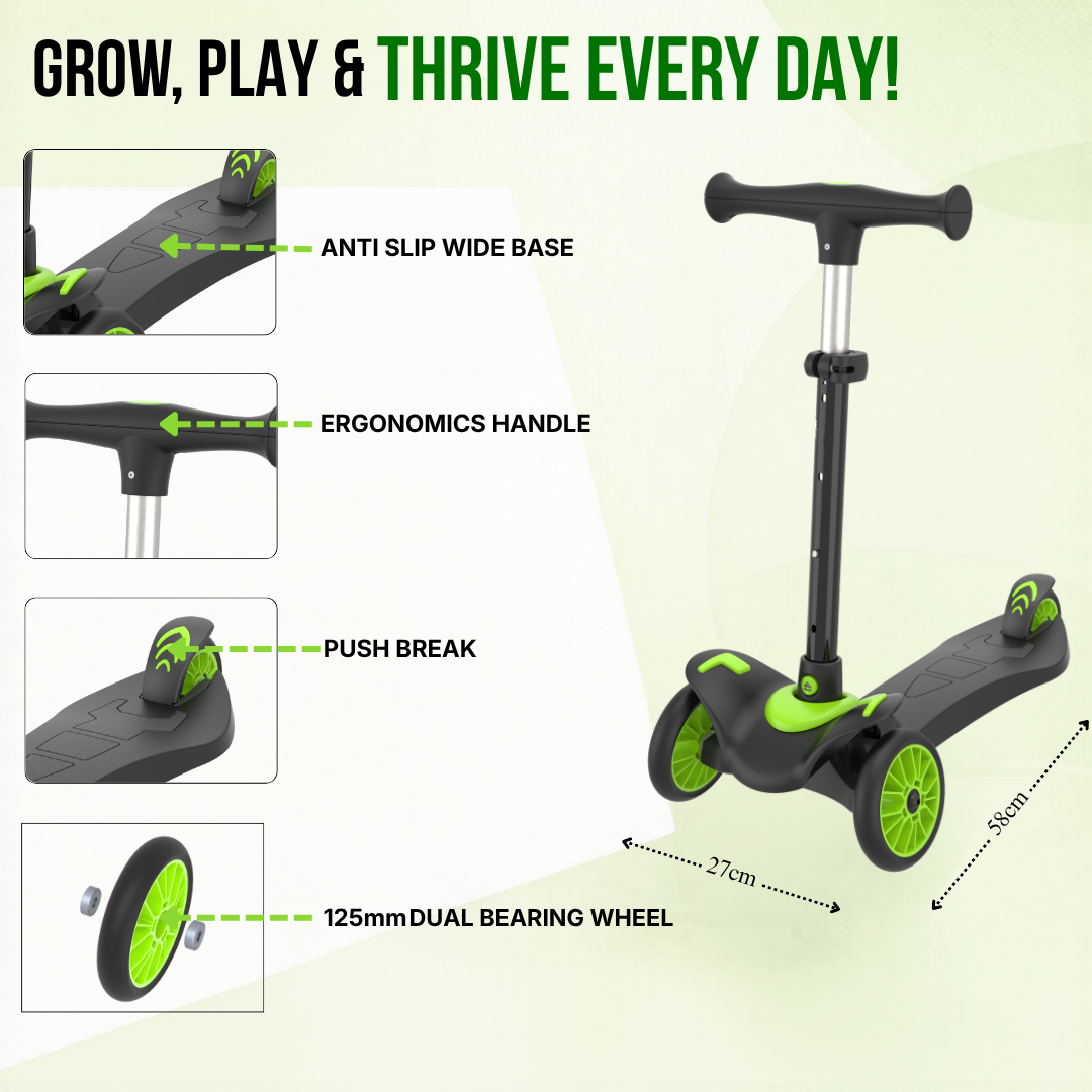 FLYI Scooter for Kids (Black with Green) color 3+ Years
