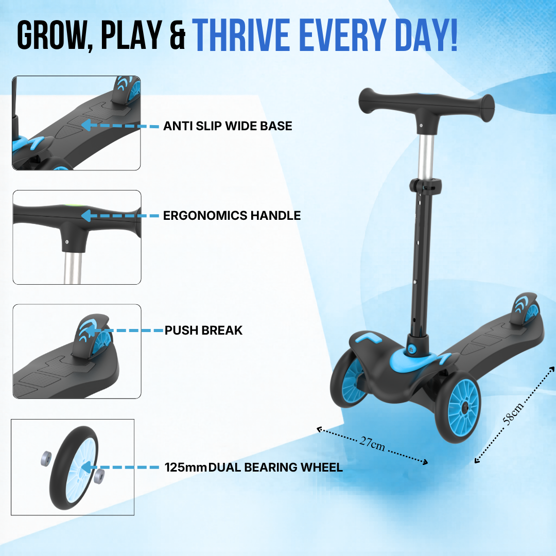 FLYI Scooter for Kids (Black with Blue) color 3+ Years