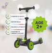 FLYI Scooter for Kids (Black-Green) - Multi-Level Height Adjustment, Wide Brakes, Lightweight.