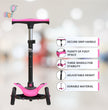 FLYI Pink Scooter for Kids (Pink) - 4 Level Height Adjustment, Wide Brakes, Lightweight.