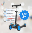 FLYI Kids Scooter (Black-Blue) - Multi-Level Height Adjustment, Wide Brakes, Lightweight.