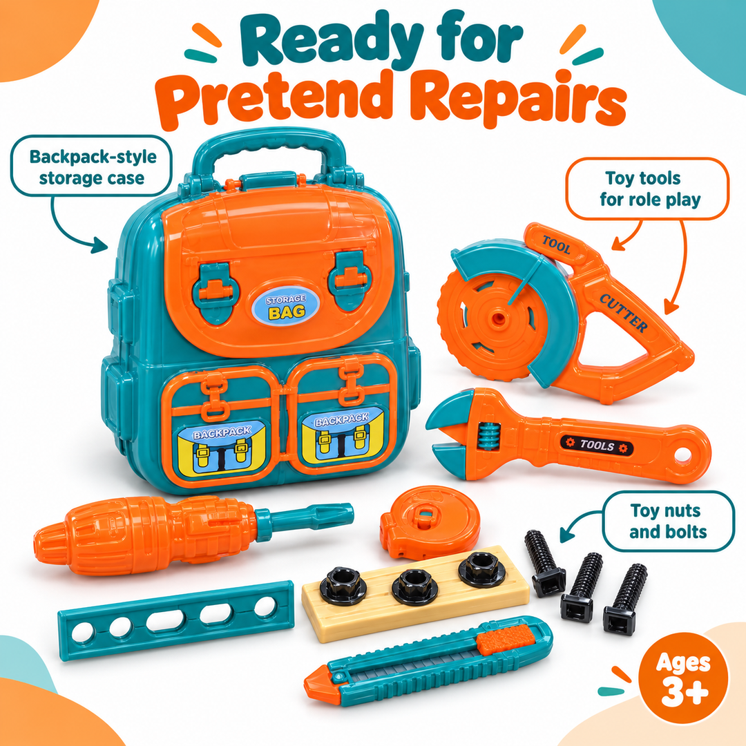 Building Worker Tool Set for Kids with Storage Backpack