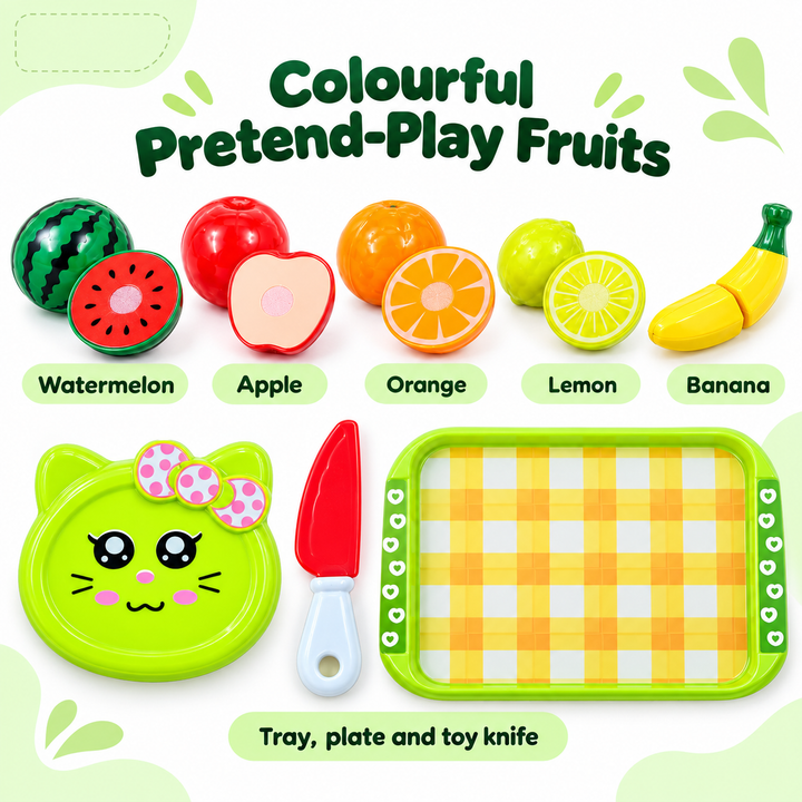 Fruit Cutting Toy Set for Kids with Tray