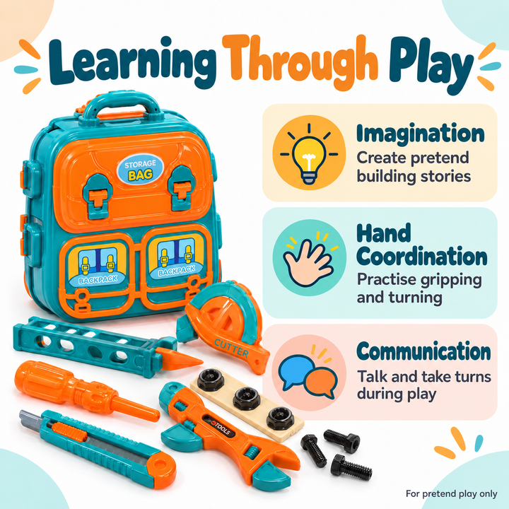 Building Worker Tool Set for Kids with Storage Backpack