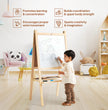 2 in 1 Wooden White Dry Erase Easel Board and Chalkboard with Marker, Duster & Chalk | Standing Easel Board for Kids | Writing Board for Kids | H40CM*L79CM | Educational Toy