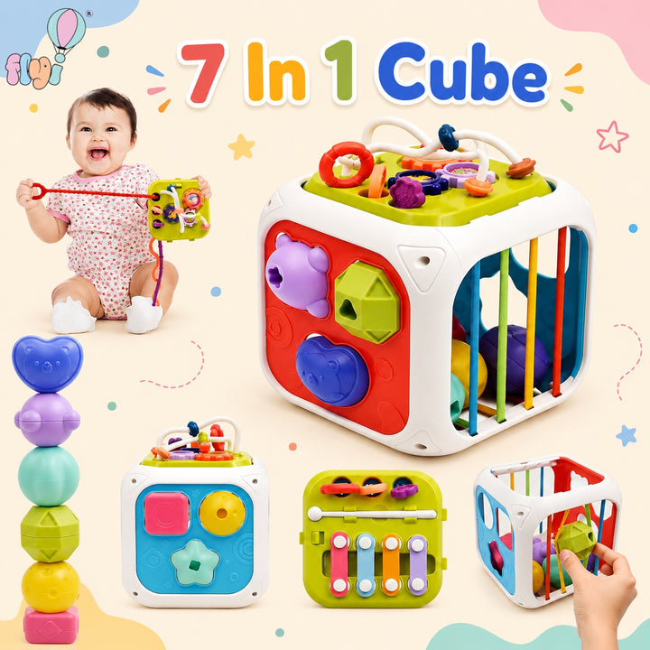 7-in-1 sensory activity cube for babies an activity toys from FLYI toys, Coimbatore.