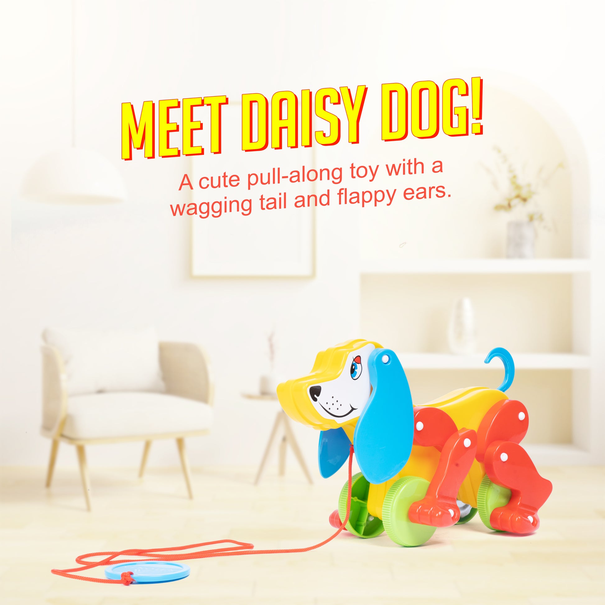 FLYI’s Pull Along Dog Toy for Kids with Floppy Ears and ting-ting Sound