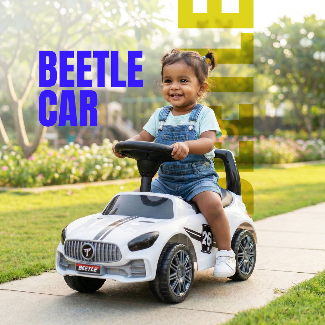 FLYI Beetle Ride-On Car for Kids with Steering Wheel & Backrest