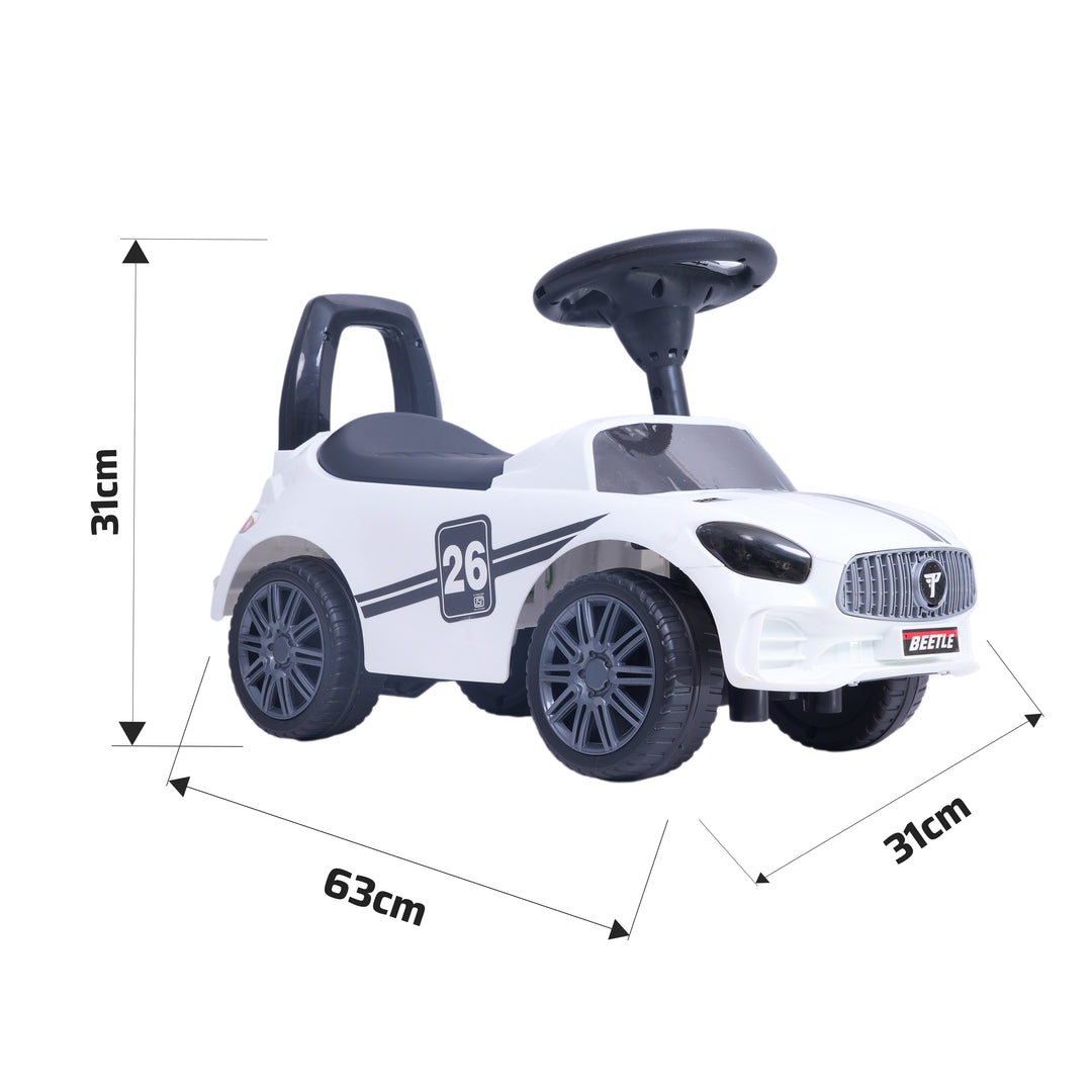FLYI Beetle Ride-On Car for Kids with Steering Wheel & Backrest