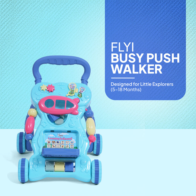 Baby activity walker with busy board