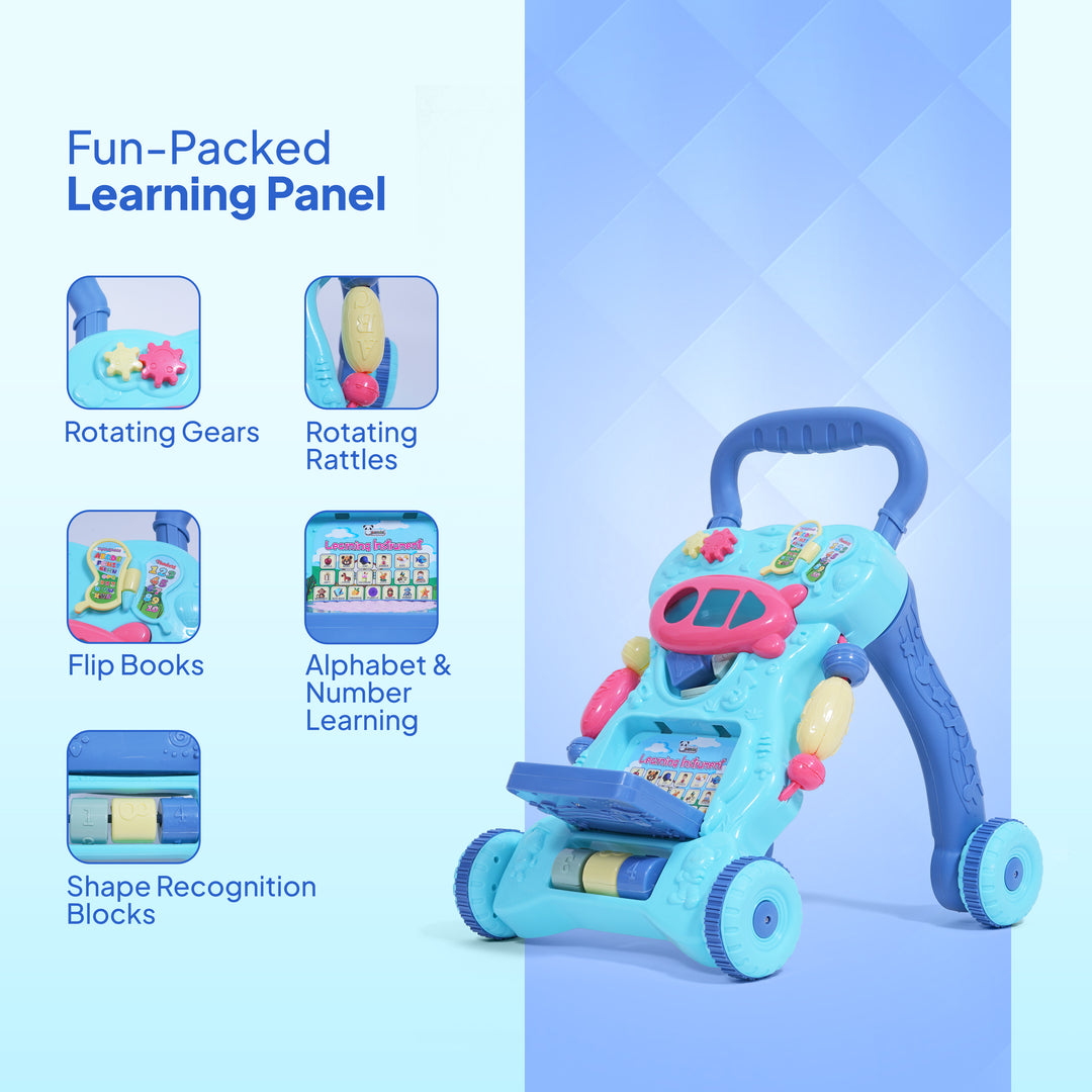 Toddler learning walker with educational activity panel