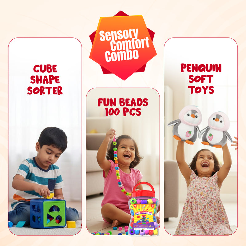 FLYI Combo Set of 100 Beads, Shape Square & Penguin Soft Toy