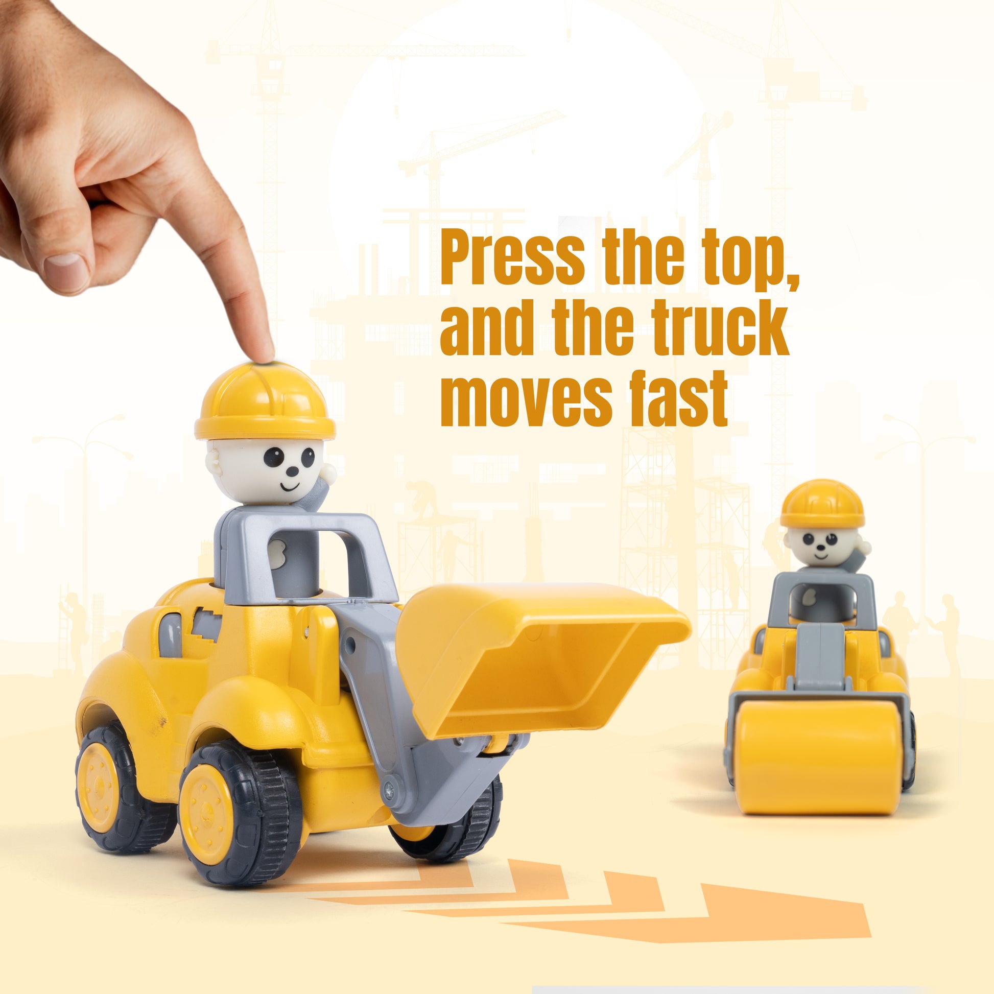 FLYI’s Push N Go Construction Truck Toys – Friction Powered Vehicles for Kids