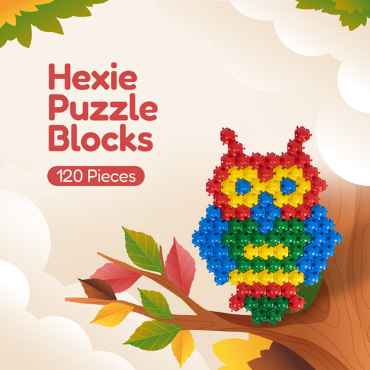 120-Piece Hexie Puzzle Blocks for Kids – STEM Montessori Building Set for Creative Learning & Brain Development (Age 3+)