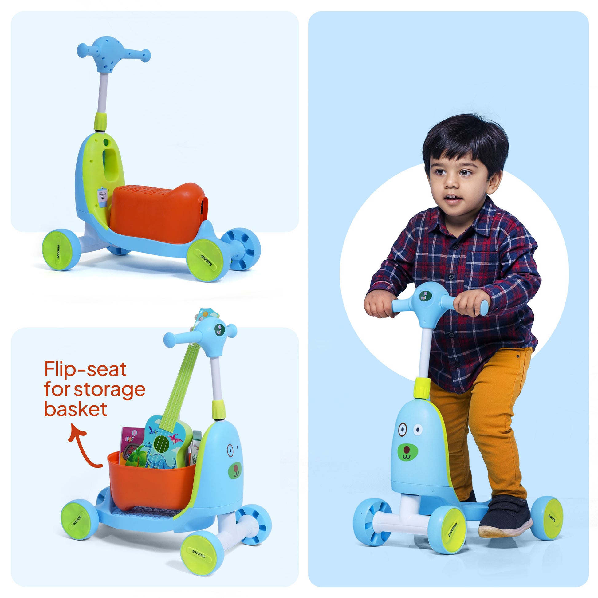 Ice Cream Rider toddler ride-on toy with storage basket