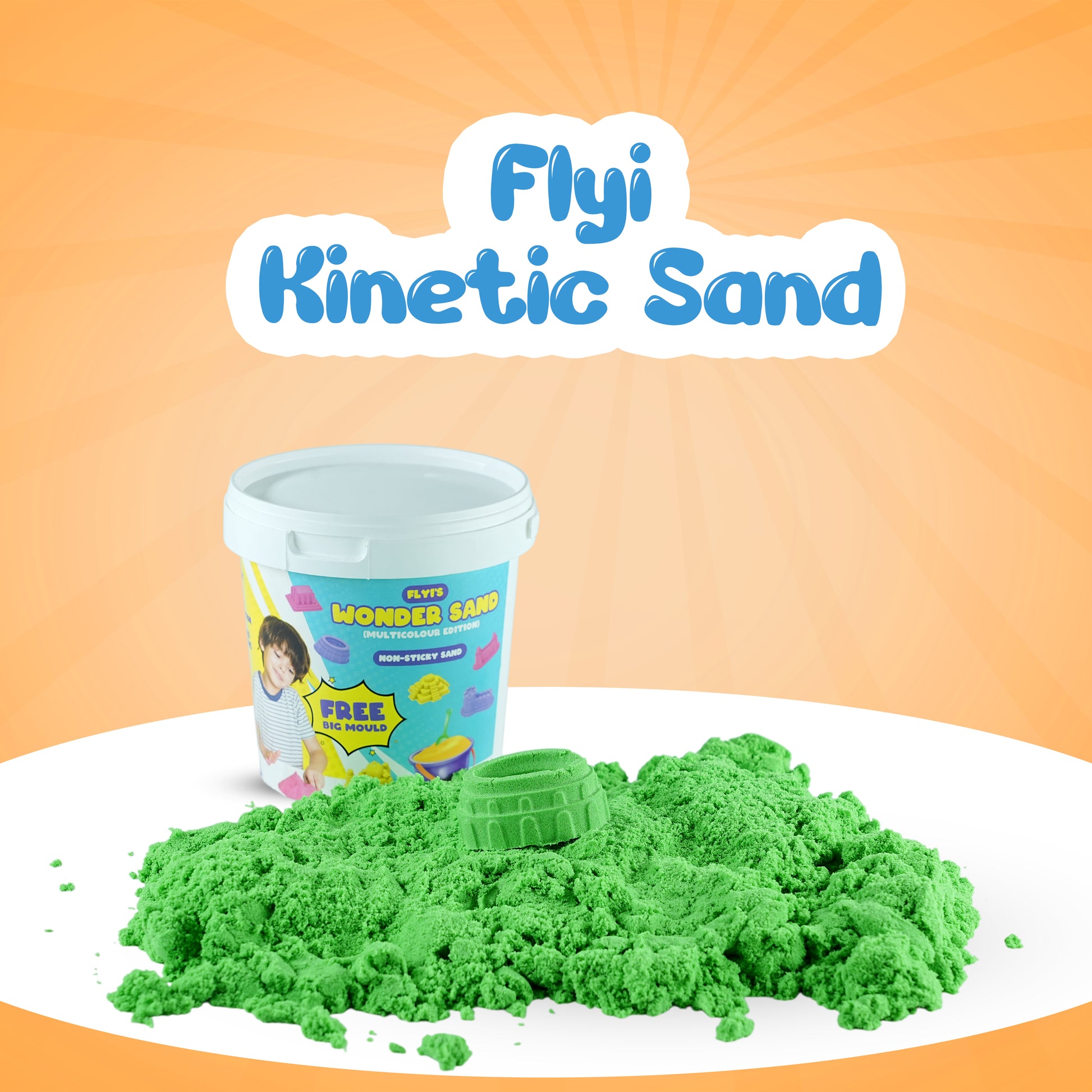 Flyi Kinetic Sand for Kids – Non-Toxic Sensory Play Sand with 6 Moulds for Boys & Girls