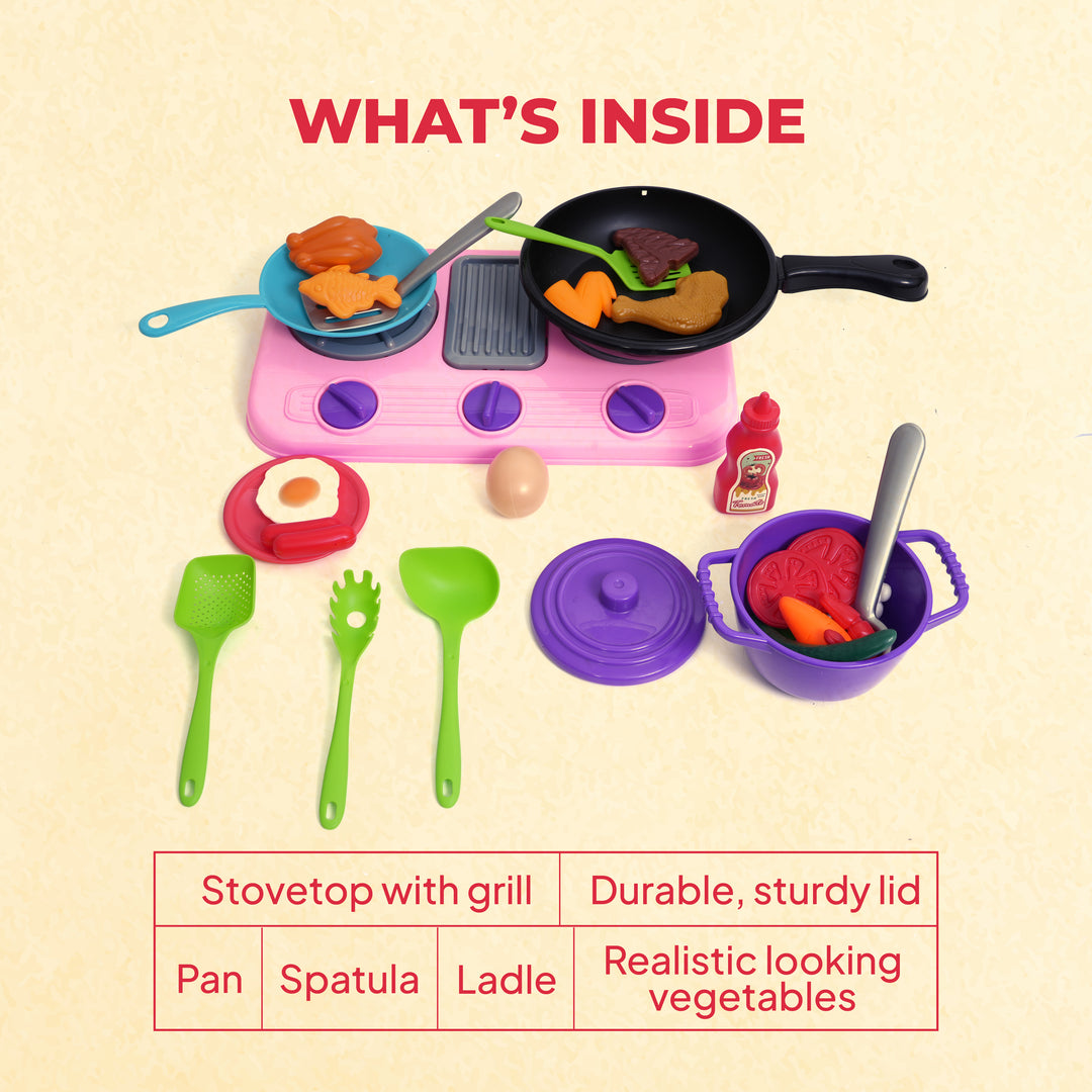 FLYI Kids Kitchen Play Set with Pan & Accessories