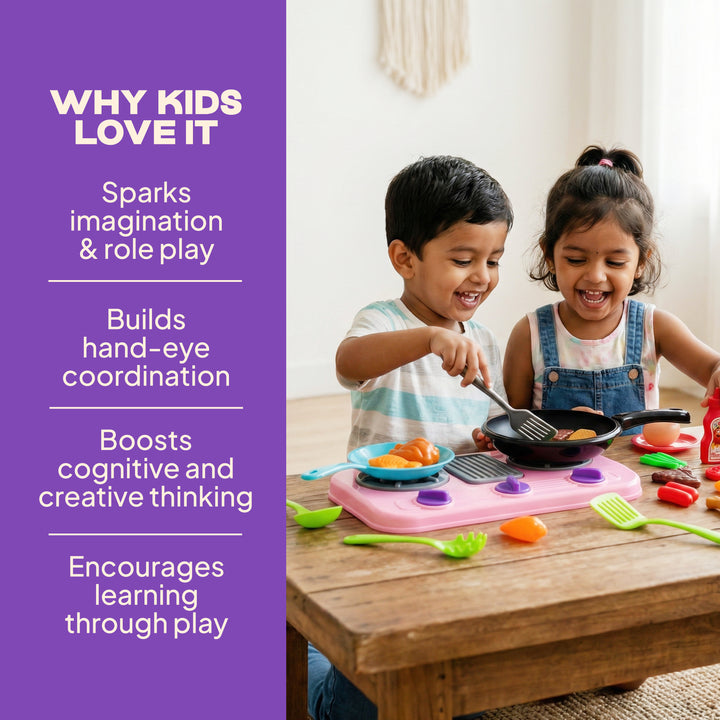 FLYI Kids Kitchen Play Set with Pan & Accessories