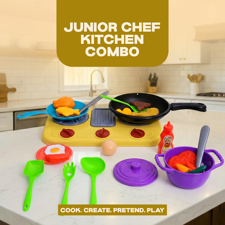 FLYI Kids Kitchen Play Set with Pan & Accessories