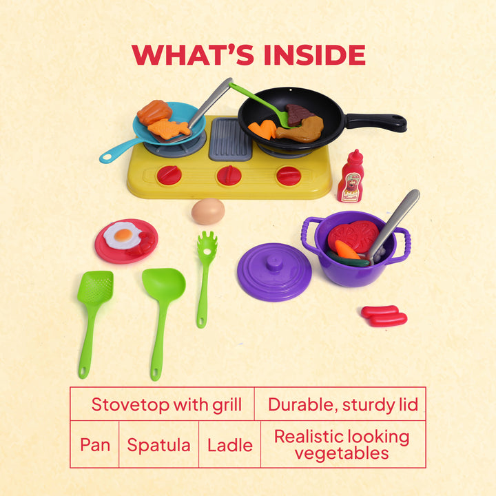 FLYI Kids Kitchen Play Set with Pan & Accessories