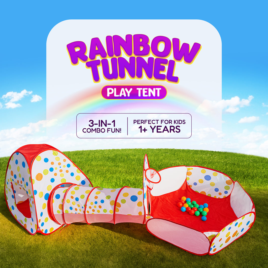 Flyi Rainbow Tunnel Tent Set – Ball Pool, Crawling Tunnel & Kids Playhouse