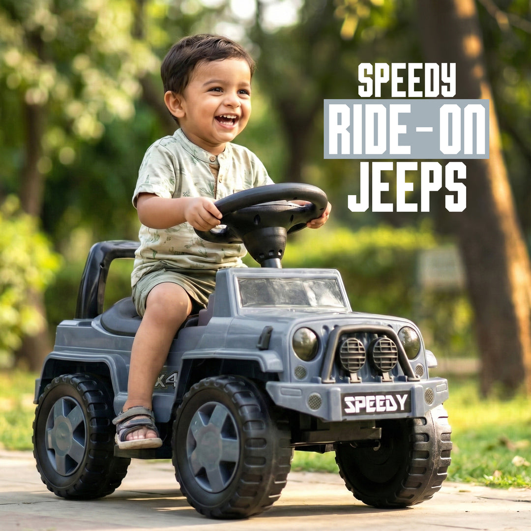 Kids ride-on jeep toy with steering wheel