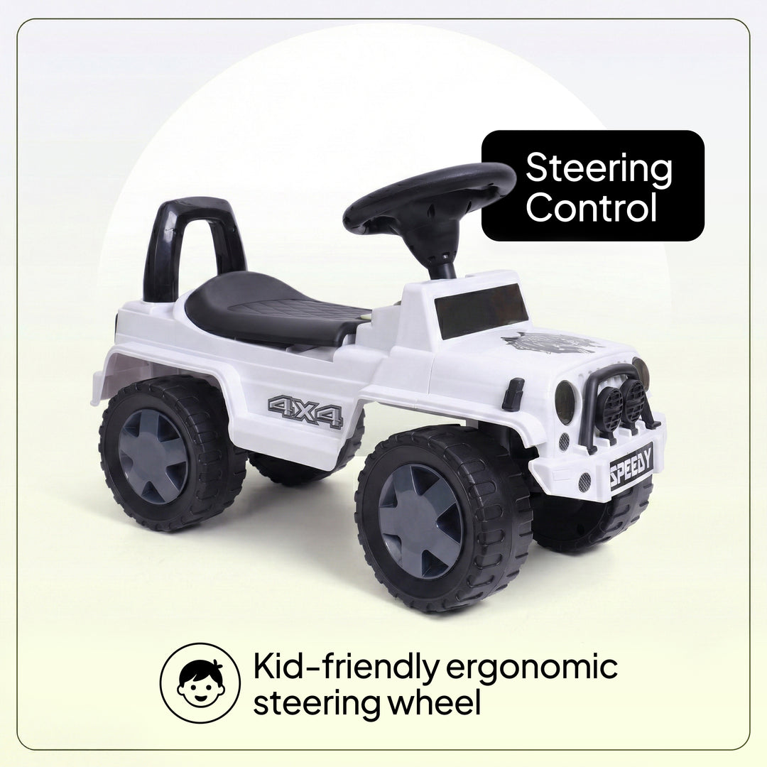White Speedy Jeep toddler push ride jeep