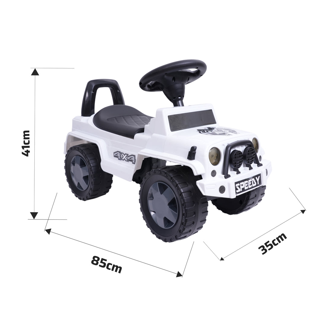 White kids ride-on jeep toy for toddlers
