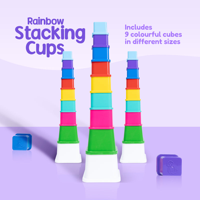 Montessori Stacking Cups for Toddlers & Babies – 9-Piece Colorful Set | Shape, Number & Color Recognition | Educational Toys