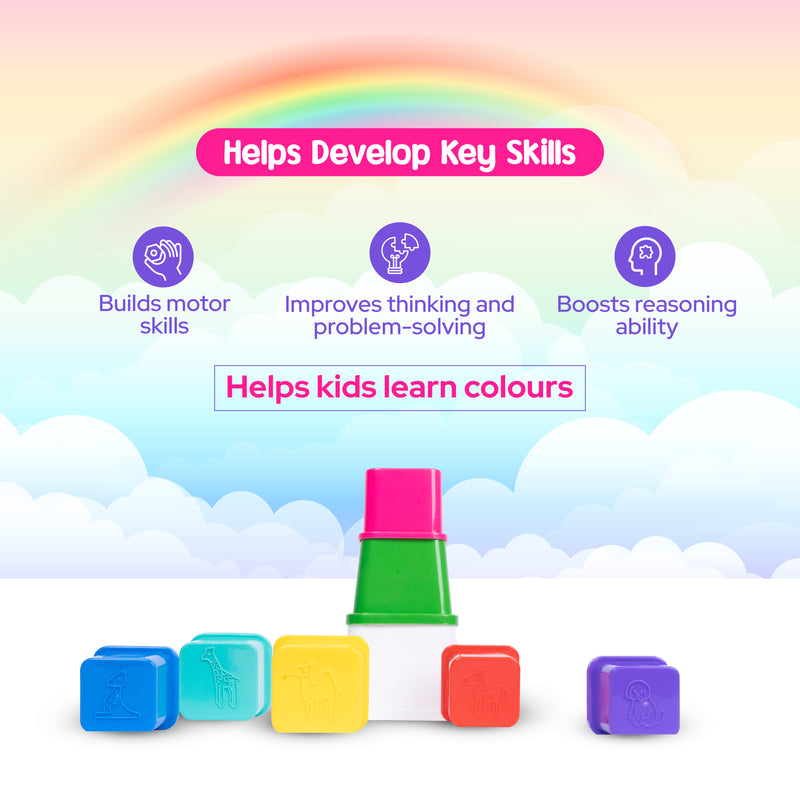 Montessori Stacking Cups for Toddlers & Babies – 9-Piece Colorful Set | Shape, Number & Color Recognition | Educational Toys