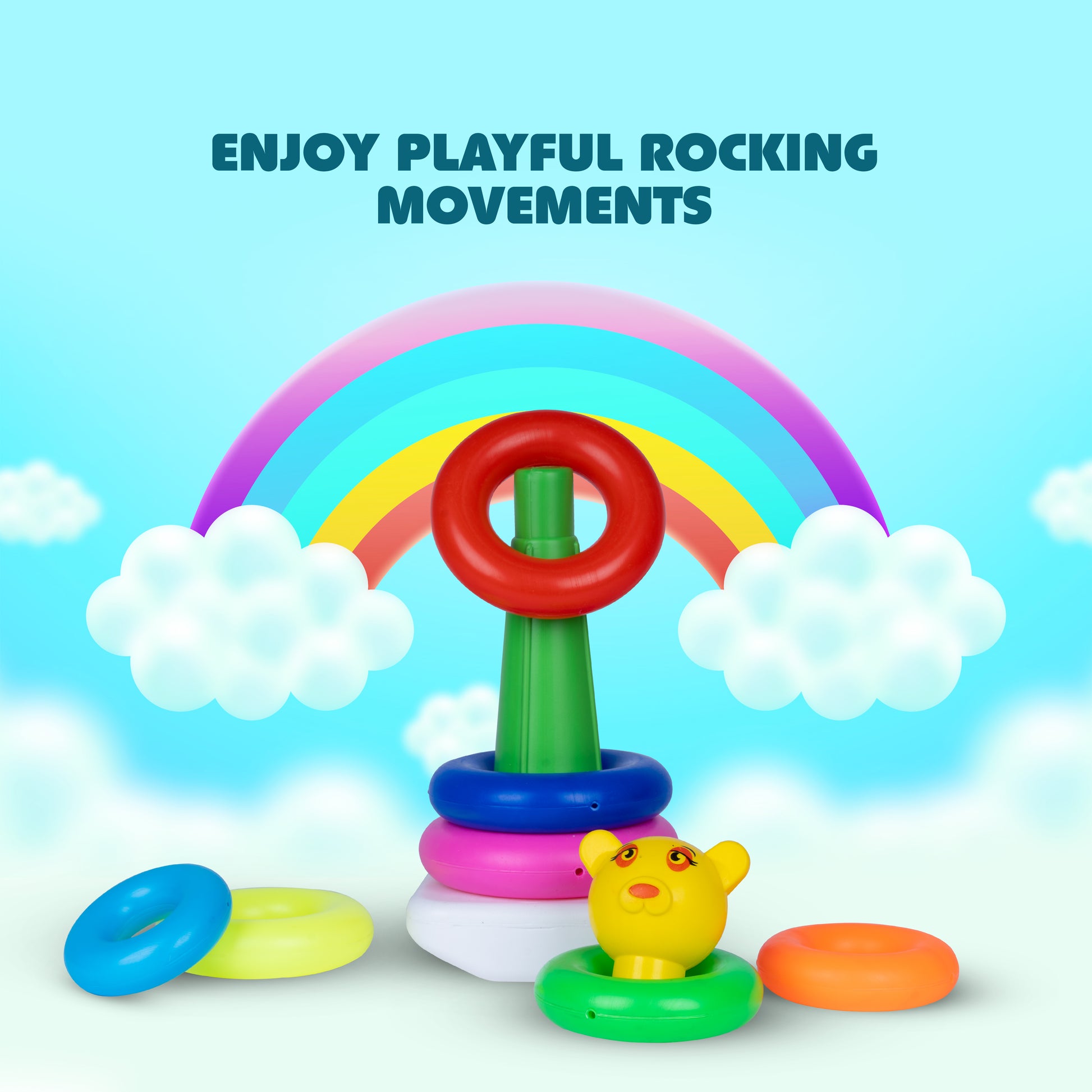 Teddy Bear Jumbo Stacking Rings Toy – 9 Colorful Rings for Toddlers | Educational & Motor Skill Development Toy