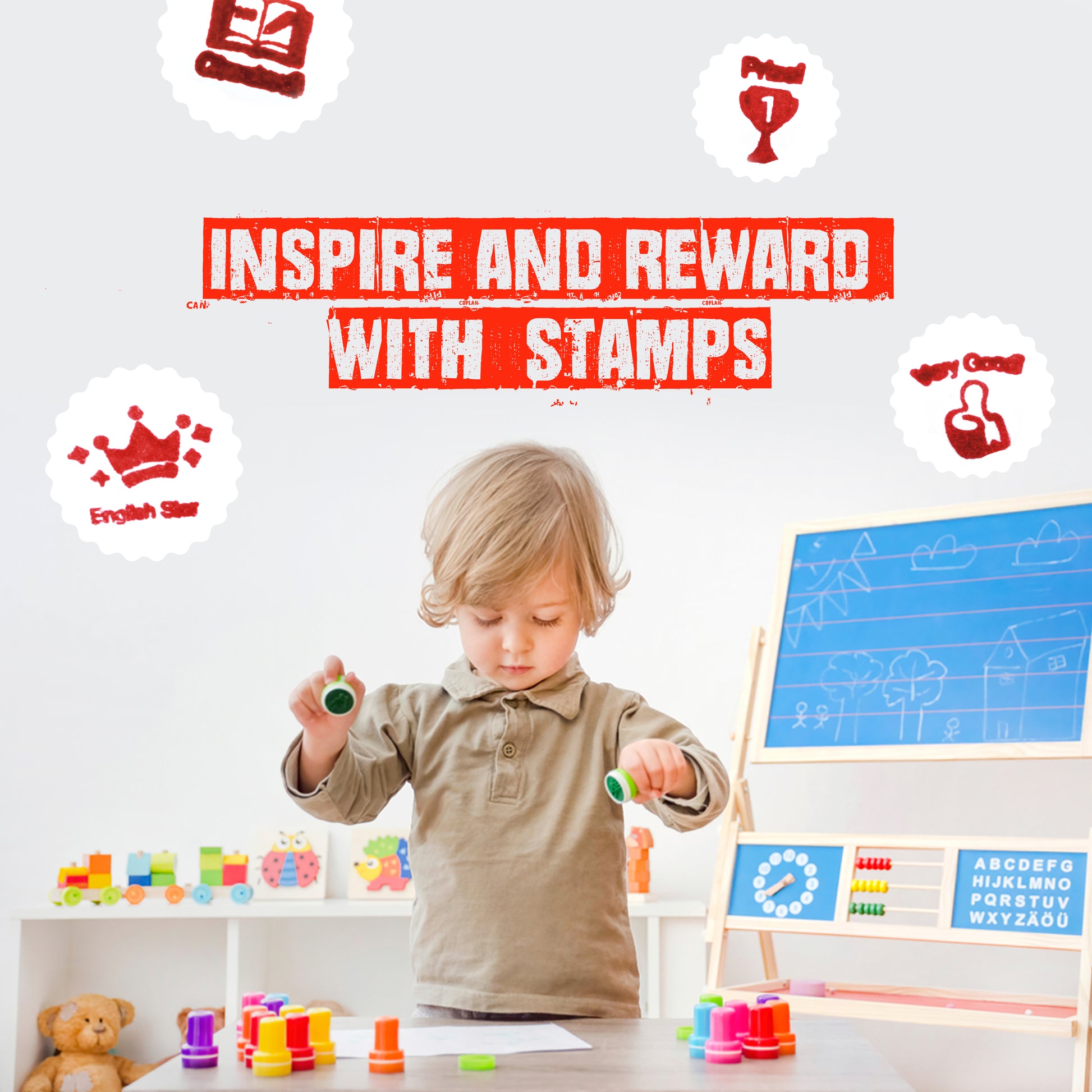 Premium Emoji Stamp Set for Kids – 10 Self-Inking Stamps with Washable Ink & Carry Case