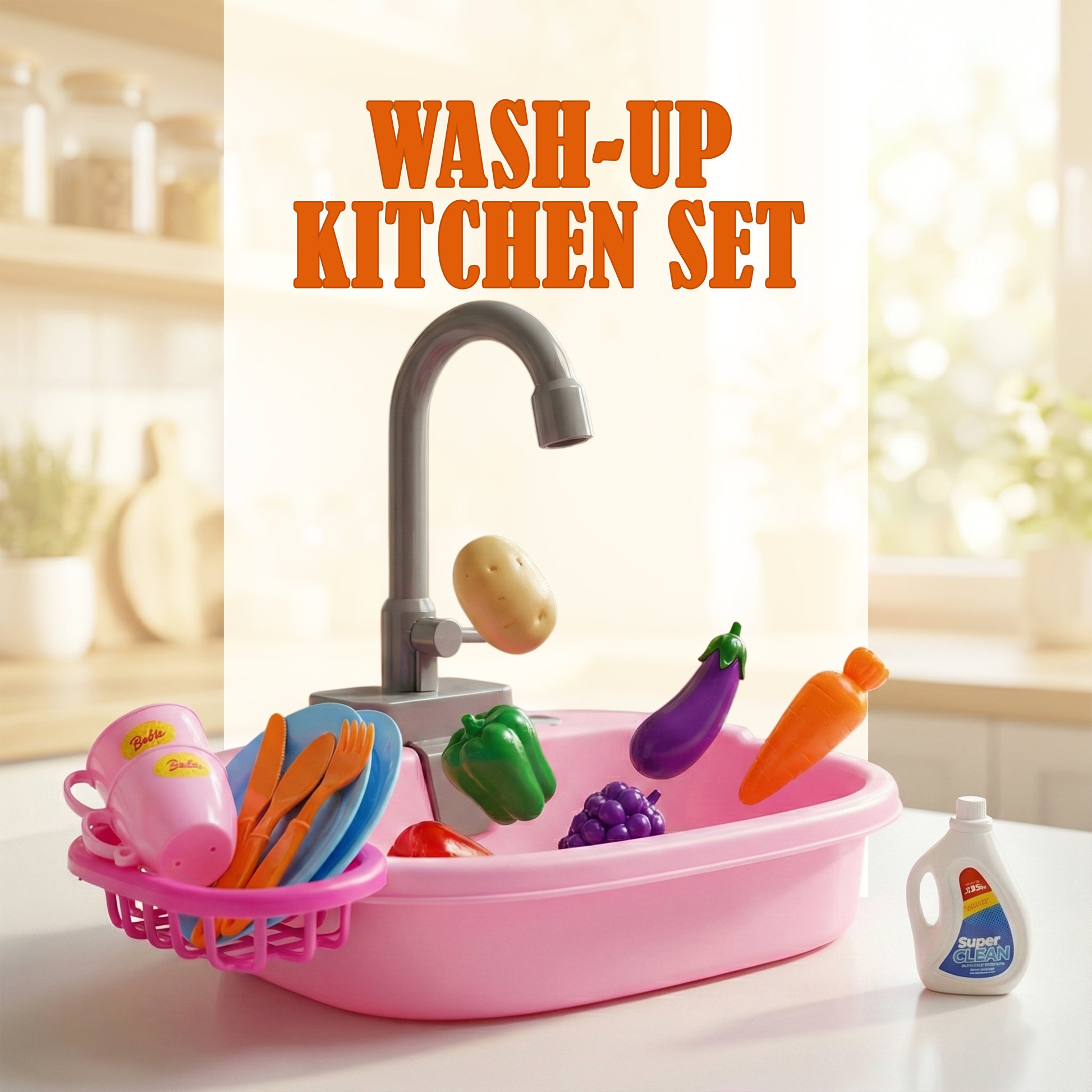 FLYI Kids Kitchen Sink Playset – Pretend Wash & Play Toy(3+ Years)