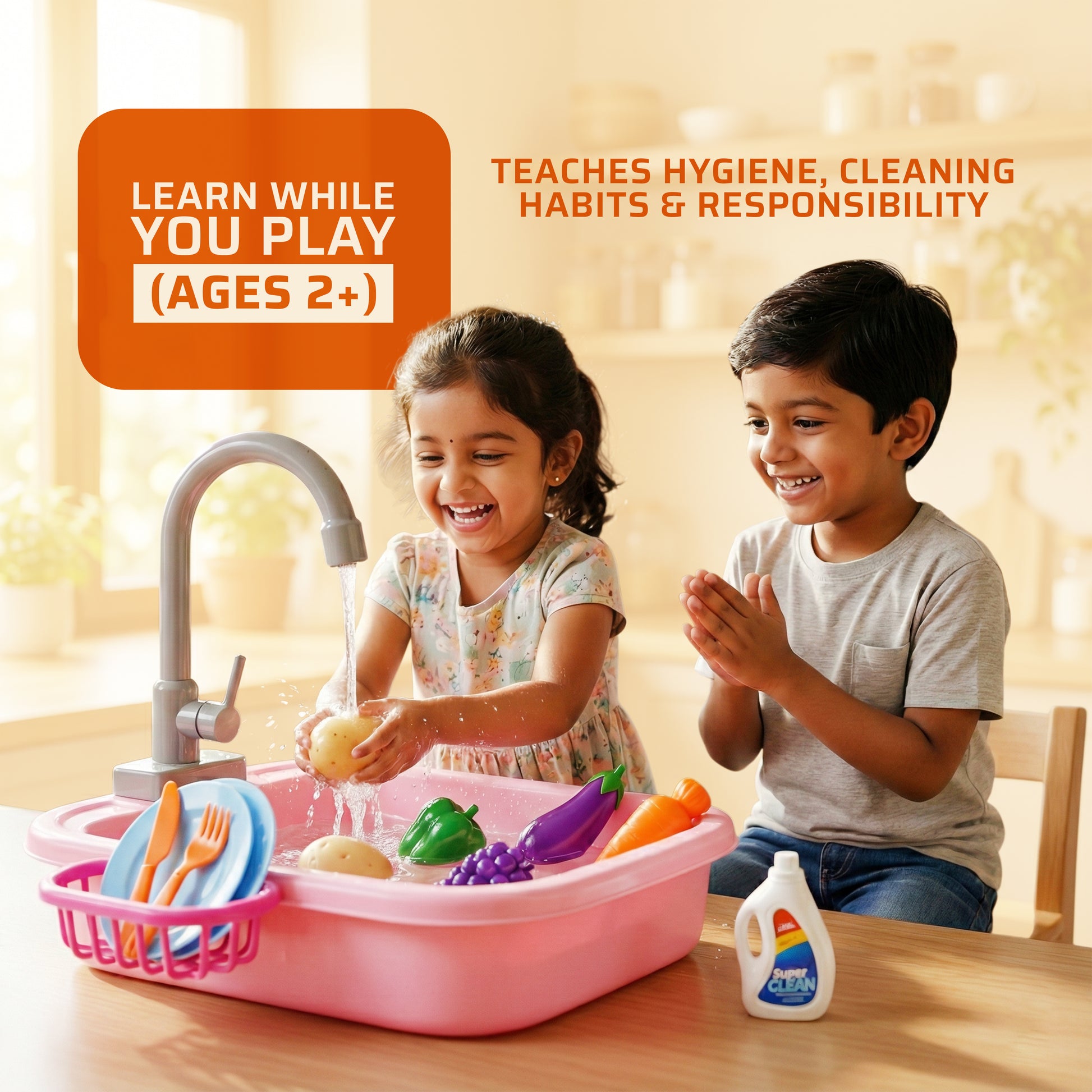 FLYI Kids Kitchen Sink Playset – Pretend Wash & Play Toy(3+ Years)