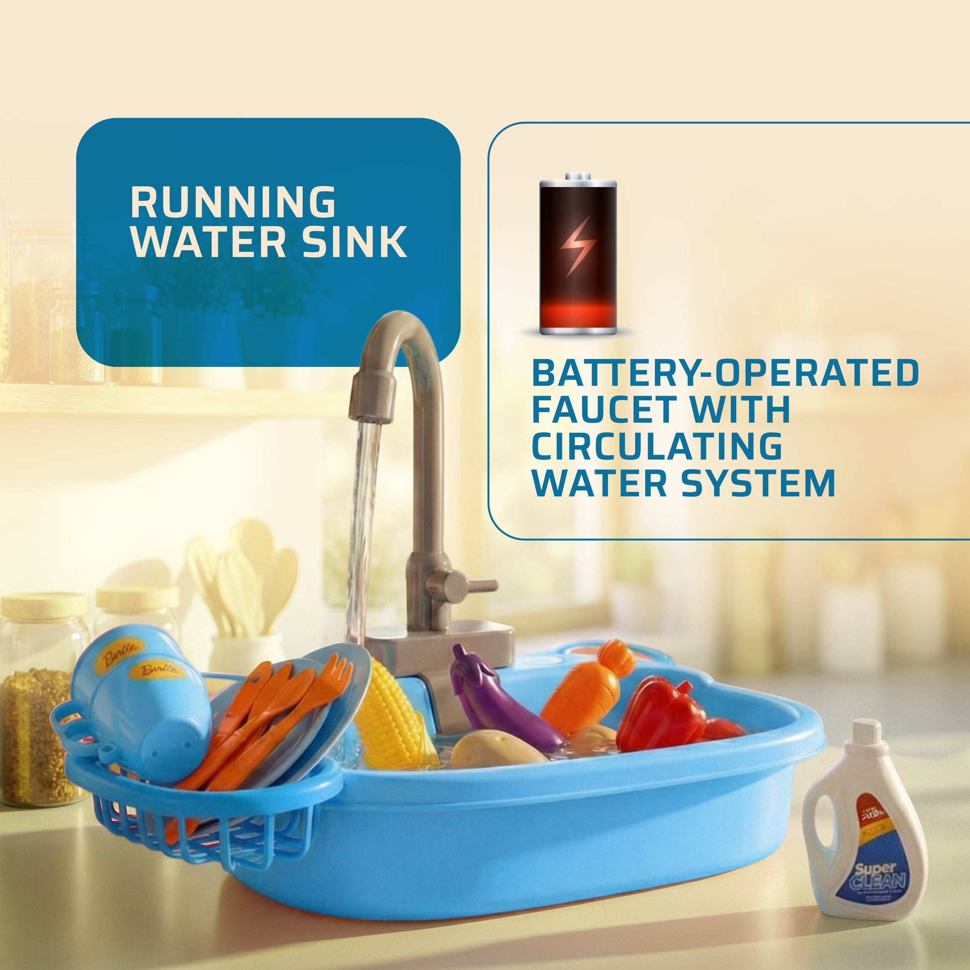 FLYI Kids Kitchen Sink Playset – Pretend Wash & Play Toy(3+ Years)