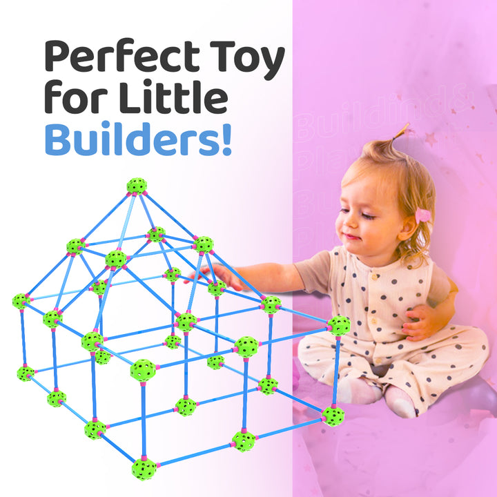 Child playing with FLYI fort building toy set for kids during a hands-on activity.