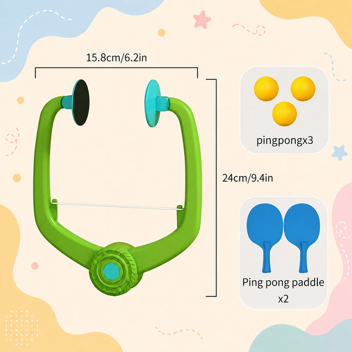 Child playing with FLYI hanging tennis trainer set for kids during a hands-on activity.
