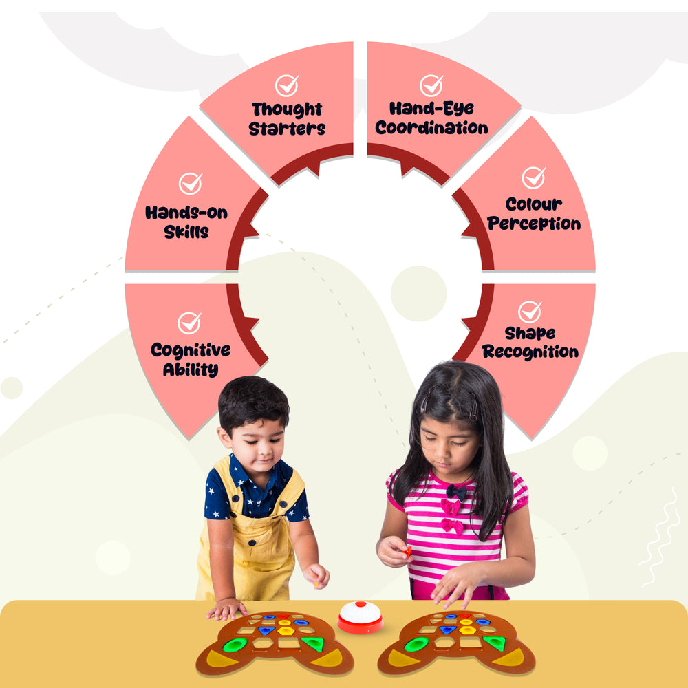 Child playing with FLYI shape matching game during a hands-on activity.
