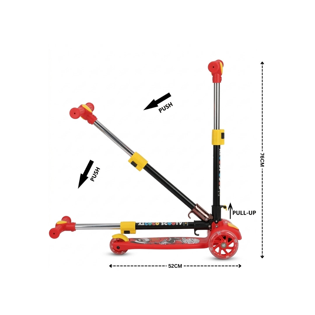 Red scooter with extendable handlebar on a white background