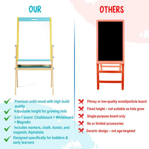 Comparison chart of a premium solid wood chair with high build quality versus a cheaper alternative.