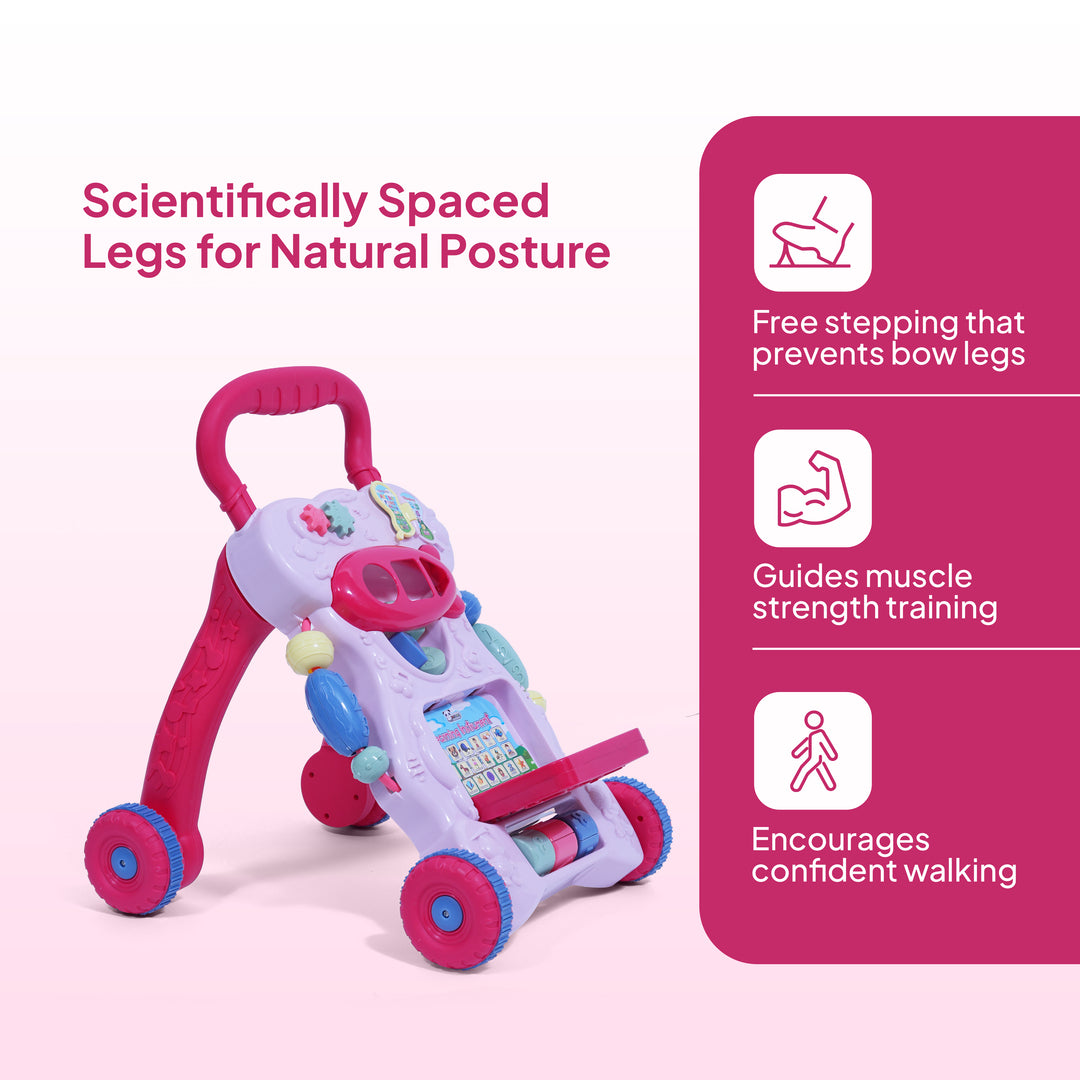 Toddler push walker with interactive learning panel