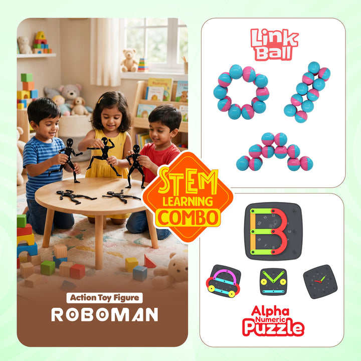 Kids Toy Combo – Link Ball, Robo Man and Alpha Puzzle