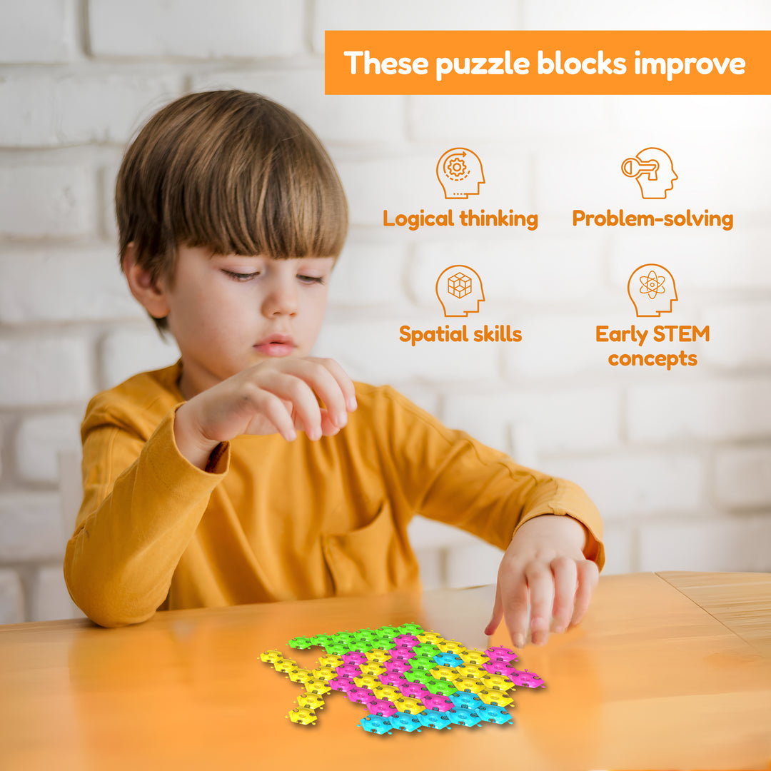 Chevron Blocks 100-Piece Hexie Puzzle Blocks – STEM Montessori Toy for Kids 3 ...